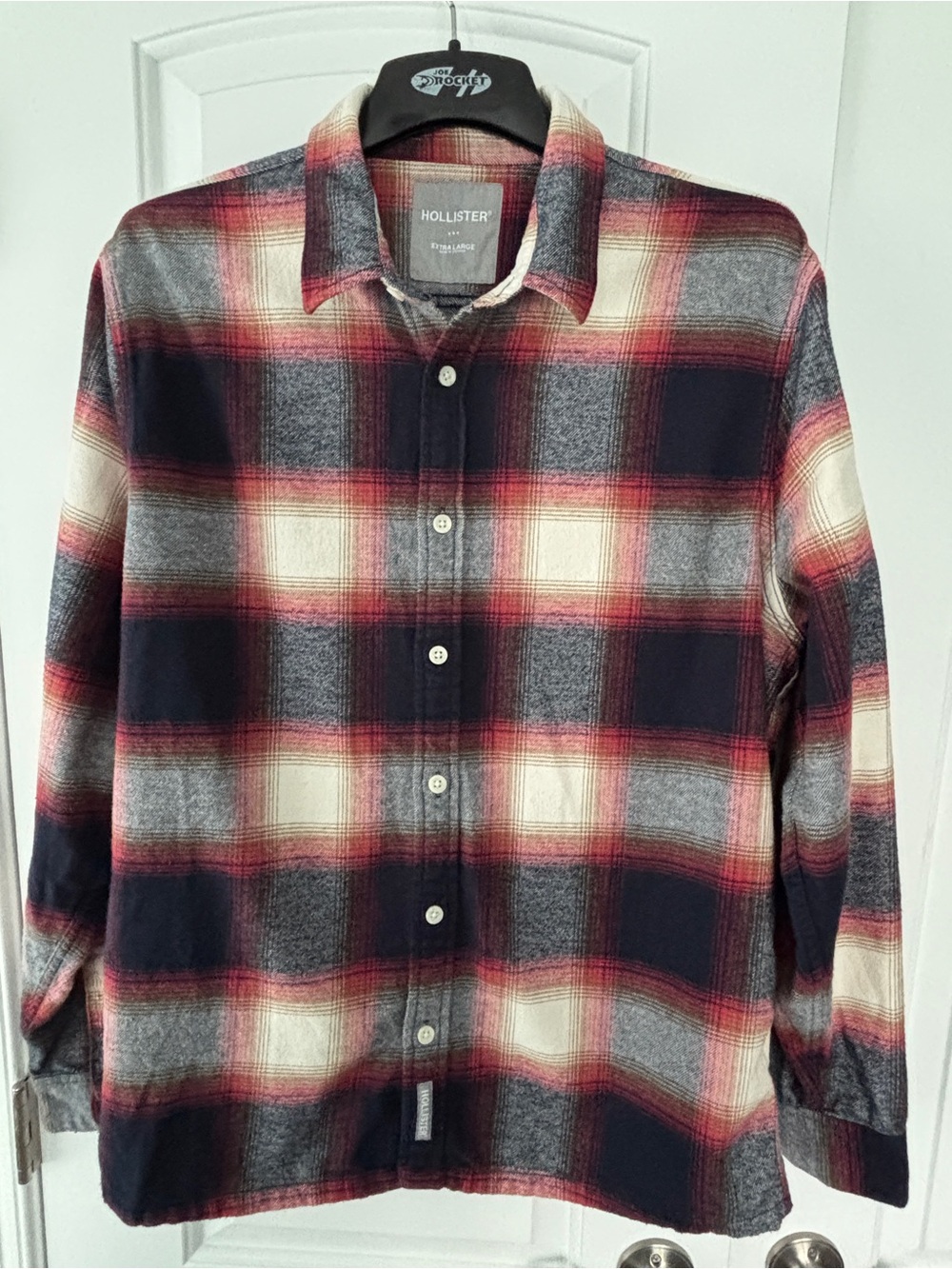 Hollister Red Navy Cream Plaid Flannel Shirt - Extra Large - Picture 1 of 6